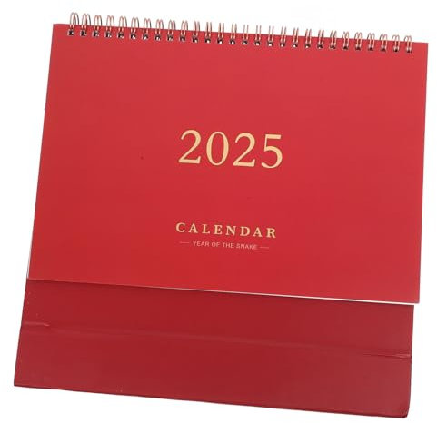 FOYTOKI Stehender Tischkalender Groß Weinrot Metallbindung Monate Schreibfreundlich Haushalt Büro Desktop Kalender