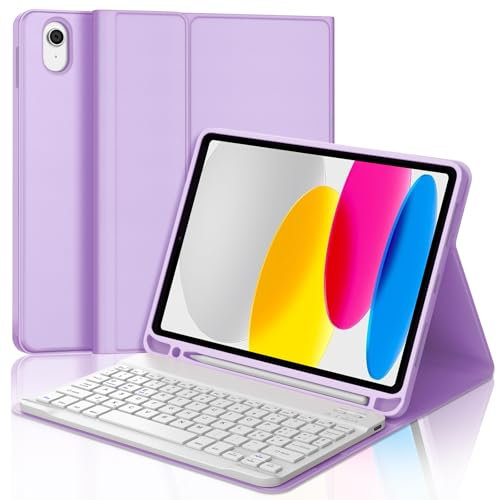 IVEOPPE Teclado iPad 10/11 Generación, Funda Teclado Español Ñ Desmontable Inalámbrico Bluetooth para iPad 10Generación 2022/11 Generación A16 2025 (10.9/11 Pulgada), Morado