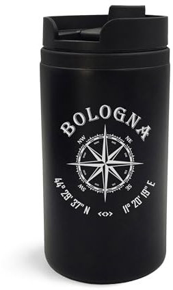 Bologna Italy Coordinates Travel City, tazza da viaggio, arte incisa, thermos, tazza, tazza termica