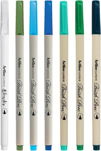 Artline Supreme Brush Pens (6 Colours + 1 Blender Pen) Summer Shades | Water-Based Felt Tip Pens, Colouring Pens for Adults or Students. Art Set for Colouring & Drawing