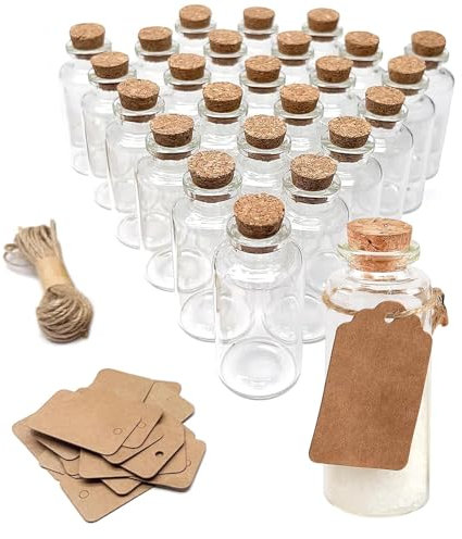 CaiTang 24PCS 40ml Petite Bouteilles en Verre, Mini Bouteilles en Verre avec Bouchon, Bouteilles de Souhaits, Mini Bouteilles pour Loisirs Créatifs, Décoration de Bricolage, Cadeaux de Mariage, Fête
