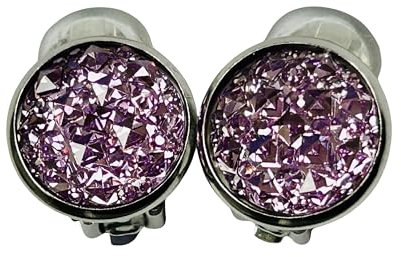 Ohrclips durchsichtig lila violett Glitzer druzy schimmernd mit Polster Edelstahl