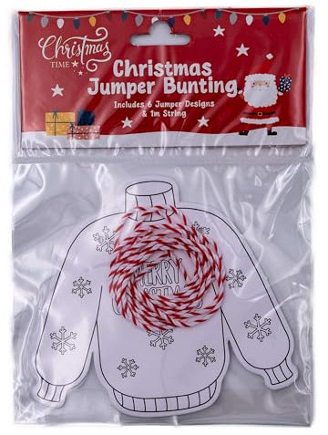 Weihnachts-Pullover-Girlande zum Selbstgestalten, 6 Designs und 1 m Schnur zum Aufhängen
