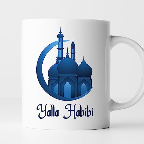 Yalla Habibi Kaffeetasse, lustige arabische Kaffeetasse, islamische islamische Tasse, muslimische Geschenktasse, Eid Mubarak Geschenktasse, Ramadan-Keramik-glänzende Tasse, Geschenk für Familie,