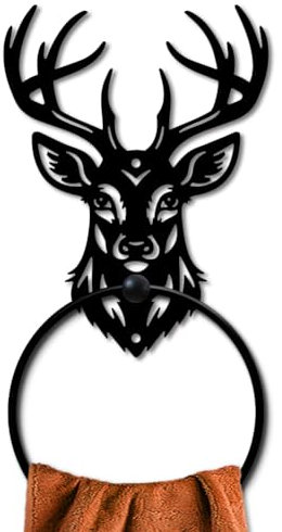 MAYJOYDIY Hirschkopf Handtuchring Aus Metall Elchgeweih Wanddekoration Handtuchhalter Schwarze Kunst Individueller Handtuchständer Wandmontage Für Badezimmer Küche Heimdekoration Geschenk