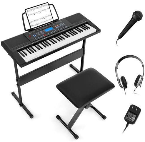 COSTWAY Keyboard Piano für Anfänger mit 61 Tasten, Digitalpiano mit 300 Tönen, 300 Rhythmen, 50 Demos, 3 Lernmodi, inkl. Ständer, Hocker, Mikrofon, Kopfhörer, E Klavier Digital Piano