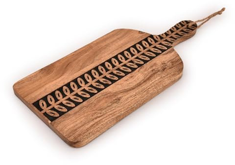 Indus Lifespace Schneidebretter, rechteckiges Schneidebrett aus Akazienholz mit Griff zum Hacken und Servieren, Schnitzbrett (38,1 x 17,8 x 1,6 cm)