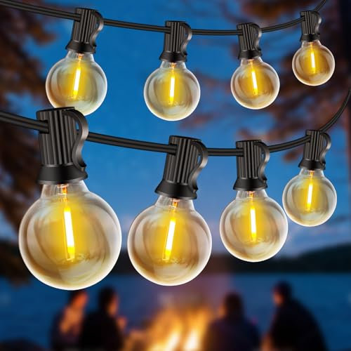 Rintea Guirnalda Luces Exterior, 30M/99FT con 50+3 Bombillas, Luces LED Exterior Enchufables IP44 Impermeable, Luces Jardin Blanco Cálido 2700 K para Jardín, Terraza, Navidad, Fiesta