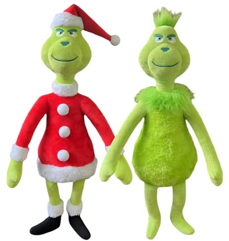 ENIXWH Plüschtier Grinch Weihnachten Plüsch Puppe Körperkissen Stuffed Toy Wurfkissen Stofftier Geschenke für Kinder Mädchen Jungen (2PCS/Set)