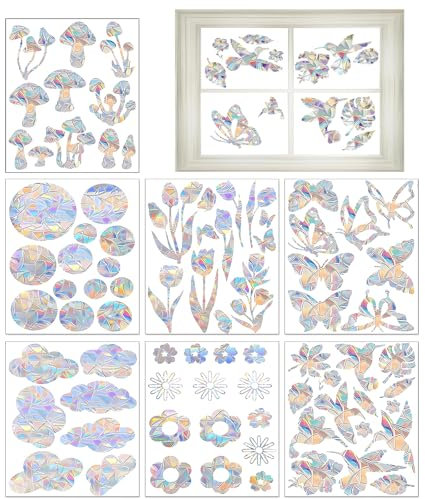 Regenbogen Folie Fenster, Fensterfolie Bunt, Suncatcher Sticker Prisma Fensteraufkleber, Fensterfolie Selbsthaftend Regenbogen Fensterfolies Regenbogeneffek Deko Fensterbilder Blumen