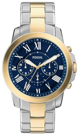 Fossil Herren Grant Uhr, Quarz-Chronographenwerk mit Edelstahlarmband