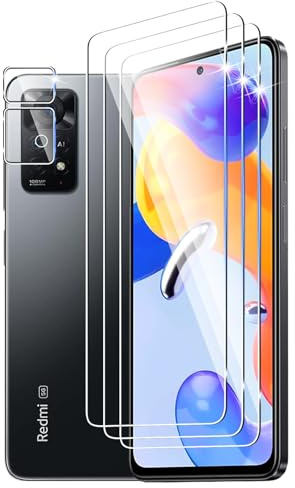 DXULWLM 3+1 Pièces Verre Trempé pour Xiaomi Redmi Note 11 Pro 4G/5G avec Caméra Arrière Protecteur,HD Transparent,9H Dureté,sans Bulles,Anti-Rayures Protection Décran