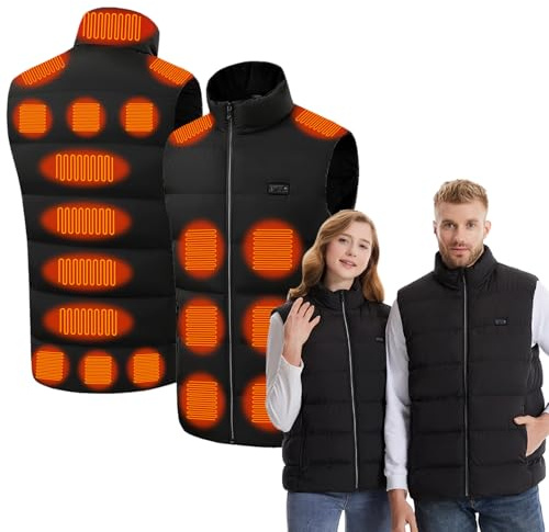 Beheizbare Weste Herren Damen, Heizweste mit 21 Zonen Heizung und 3 Temperaturregler, Eletriksche Heizweste USB für Skifahren, Angeln, Motorrad, Camping, Outdoor Ativitäten (Ohne Powerbank) (XXL)