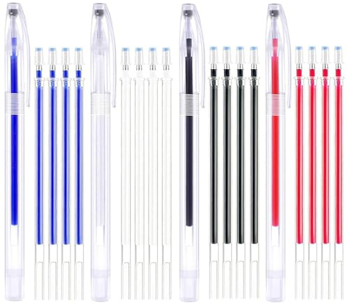 UIEXAY Hitze löschbare Stifte, 4 Farben Stoff Markierungsstifte mit 20 Nachfüllungen, austauschbare Hitze löschbare Stifte für Quilting Nähen, Schneiderei, Stoffe, Schneiderinnen Nähen Stoffe Marker