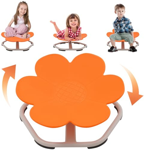 Silla Giratoria Sensorial para Autismo, Silla Giratoria Infantil, Asiento Giratorio de 360° con Base Metál Antideslizante, Entrenamiento de Coordinación Corporal, Juguetes Sensoriales Autismo, Naranja