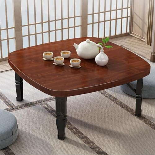 NIUSABOU Japanischer Tisch, Klappbarer quadratischer Tee-, Kaffee- und Esstisch im japanischen Tatami-Stil, Mehrfarbig, 60–80 cm(Dark Wood Grain,80 * 80cm)