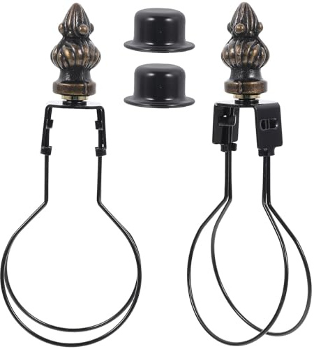 WOONEKY 2 Sets Round Bulb Adapter Lamp Shade Harp Holder Clip-On Kit Black Alloy Light Bulb Holder for Home Lighting Accessories