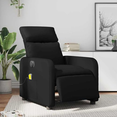 Owoxanthellate Fauteuil de massage électrique, en cuir synthétique, noir, 66 x 89,5 x 95,5 cm, chaise longue, avec massage vibrant à 6 points, fauteuil de relaxation, fauteuil TV, salon, salon, salon