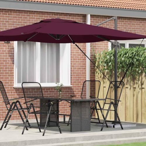 Roma Parasol déporté rectangulaire - Rouge - 286 x 284 x 265 cm - En aluminium et polyester - Inclinable à 360 ° - Pour jardin, terrasse, protection solaire idéale - Extérieur