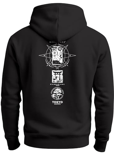 Neverless® Herren Hoodie Backprint Tokio Japan Asien Statement Rückenaufdruck Motiv Kapuzen-Pullover Männer Fashion Streetstyle