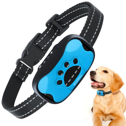 MASBRILL Collier Anti-Aboiement, 2 Modes (Son/Vibration),7 Niveaux de Sensibilité, Réglable et Efficace (Piles et Rechanges Incluses), pour Chien Moyen et Grand