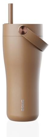 EQUA Carry Cup, Edelstahl Isolierte Trinkflasche Mit klappbarem Strohhalm and weicher Tragegriff - 600ml, 15 Stunden kalt oder bis zu 8 Stunden heiß, 100% auslaufsicher (Toffee)