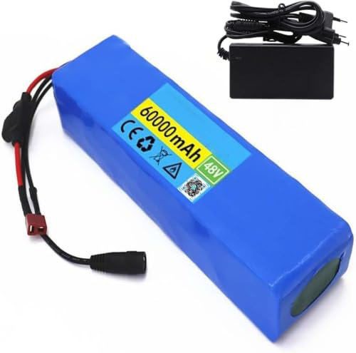 Caimcie 48V 60Ah Lithium Battery for Electric Bike and Electric Scooter, with Integrated BMS for 500W 750W 1000W Motors, with Charger Included XT90+DC