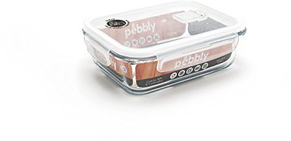 Pebbly - Boite de Conservation en Verre - Rectangulaire - 1 L - Pour Cuire, Conserver, Transporter et Réchauffer - 100% Hermétique