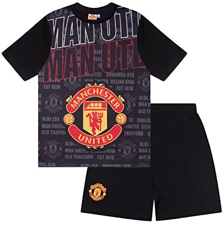Manchester United FC Official Boys Sublimation Short Pyjamas Black 6-7 Years