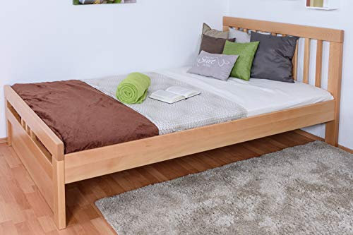 Easy Premium Line Doppelbett K8 in Überlänge inkl. 1 Abdeckblende, 140 x 220 cm, Buche Vollholz massiv Natur