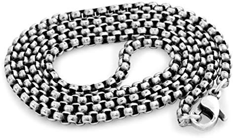 Akitsune Baca Kette 50cm | 3mm breit | Halskette Frauen Herren Box Rolo Edelstahl Karabiner Minimalist Herrenhalskette - Antik- Silber