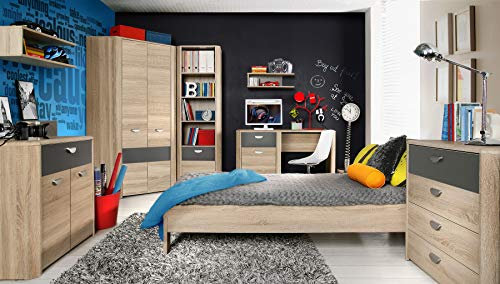 furniture24_eu Jugendzimmer Set YOOP Eckschrank Bett Schreibtisch Kommode Regal Hängeregal (Bett mit Matratze)
