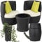 tectake® Rattan Set 2 Personen, Balkonmöbel, Gartenmöbel Set, Outdoor Sitzgruppe mit 2X Stuhl, 1x Beistelltisch rund, 1x Vase, platzsparend zusammenschiebbar, mit Polster und Kissen - schwarz
