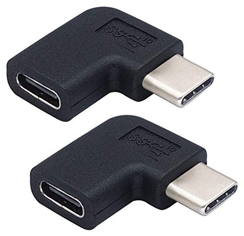 AAOTOKK Left and Right 90 Degree USB 3.1 C-type Male to Type C Female Gen 2(10Gbps) 3A Converter Compatible with MacBook Pro,Samsung DeX Station,Galaxy S9/S9+,etc.(Left/Right 2-Pack)