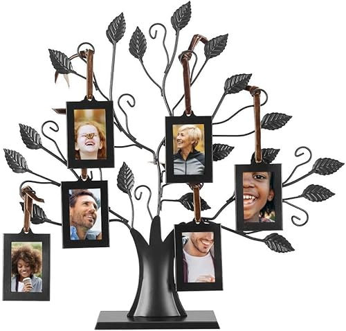 Baum-Fotorahmen, Eisen Familienbaum mit 6/12 hängenden Bilderrahmen für Tischdeko, Modische Familienbilderrahmen für Inneneinrichtungeng (6 Stück)