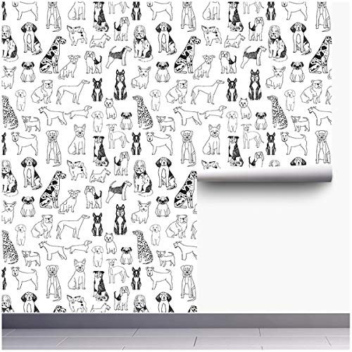 Ancoree Cartoon Dogs Puppy Print Peel and Stick Removable Wallpaper, 18 x 118 Roll