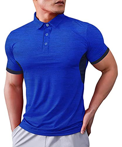 Muscle Alive Men Short Sleeve Polo Shirts-Dry Fit Performance Golf Tennis T Shirt Moisture Wicking Shirts Blue XX-Large