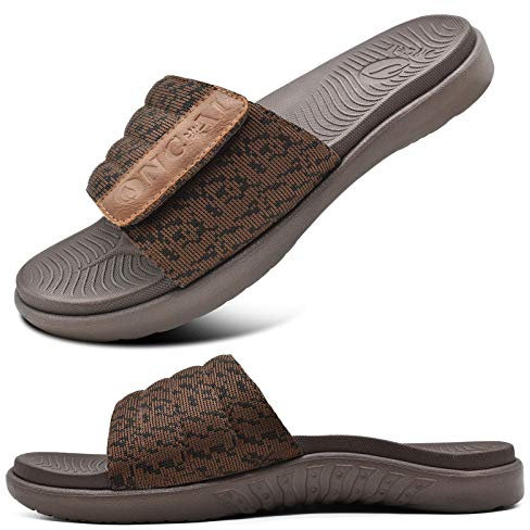 ONCAI Sandale Homme Bout Ouvert Chaussures de Plage Sangle Réglable Claquette Support de L'arche Pantoufle D'été Brun Taille 42