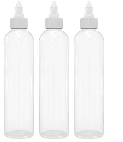 BRIGHTFROM Twist Top Applicator Bottles, 8 OZ Crystal Clear, Squeeze Empty Plastic Bottles, BPA-Free, PET, Refillable, Open/Close Nozzle - Multi Purpose (Pack of 3)
