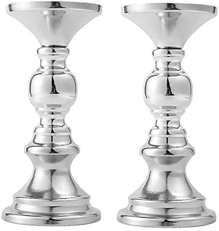 Baoblaze 2 Stück Kerzenständer, Vintage Kerzenhalter Stabkerze Adventskerzenhalter Stumpenkerzen Halter für Esszimmer, Hochzeit, Zuhause, Dekoration, Geschenke - Silber