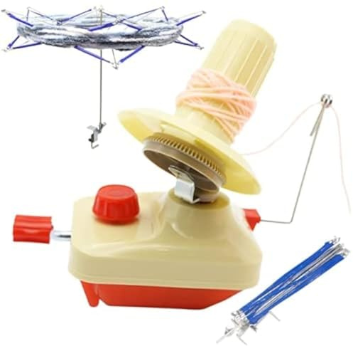 LAMXD Needlecraft Yarn Ball Winder Hand Operated,Red,Portable Package,Easy to Set Up and Use,Sturdy with Metal Handle and Tabletop Clamp,Including Umbrella Swift Yarn Winder Set