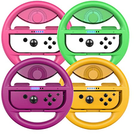 COODIO Switch Wheel, Switch Racing Wheel, Joy-Con Steering Wheel For Mario Kart 8 Deluxe / Nintendo Switch & OLED Model, Neon Green / Neon Pink / Neon Purple / Neon Orange (4 Packs)