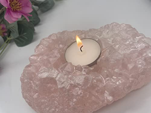 Handmade Rose Quartz Tea Light Holder, Large. Hand-poured with Epoxy Resin. home décor, candle, candle holder, candle gift, tea light holder, gift, birthday, Housewarming gift, Premium Quality. (Rose)
