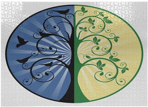 ABAKUHAUS Baum des Lebens Puzzle, Ying Yang Baum Asian, Heirloom-Qualität lustige Aktivität für die Familie langlebiger Karton, 1000 Stücke, Grün Blau Schwarz