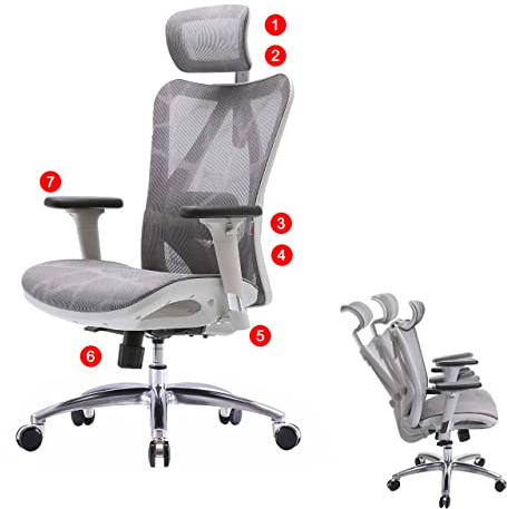 Mendler Bürostuhl HWC-J87 ergonomisch - Bezug grau, Gestell weiß | Schreibtischstuhl, verstellbare Armlehne, 150kg belastbar