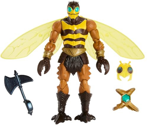 MASTERS OF THE UNIVERSE Revelation to New Eternia - Buzz-Off Actionfigur 18 cm, 30 bewegliche Gelenke, Waffen und austauschbaren Köpfen, für Kinder ab 6 Jahren, HLB49