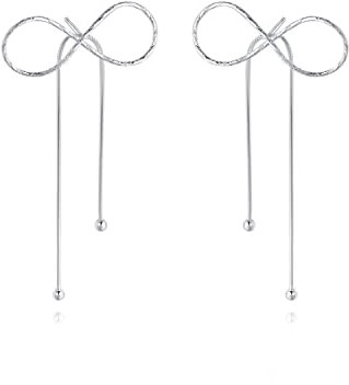 Reffeer 925 Sterling Silber Schleife Ohrringe für Damen, Schleife, baumelnde Ohrringe (A-Silver)