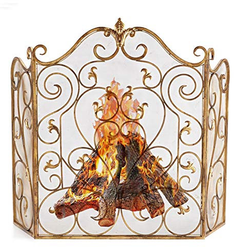 FLBT 3-Panel-Gold-Kaminschutzgitter mit Netzabdeckung, Baby-/Haustier-sicherer Feuerschutz-Funkenschutz für offenes Feuer/Gasfeuer/Holzofen, hoch 36 Zoll (Color : Gold) Needed
