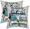 Happy Camping Kopfkissenbezüge 50x50 Set von 2, Camper Kissenbezüge für Sofa, Rustikales Bauernhaus Kissenbezüge Camping Dekorative Kissenbezüge, Rv Auto Thema Bunte Vintage Hölzerne Kissen Fälle