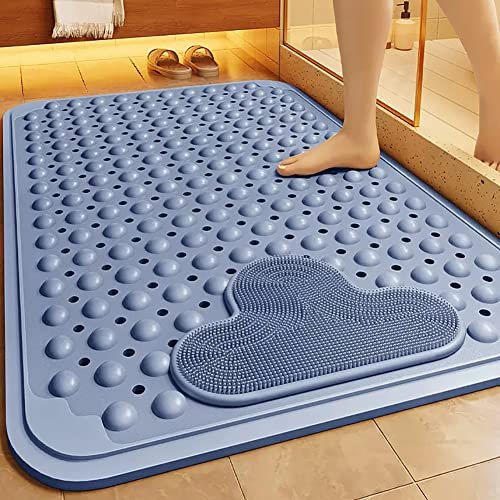 60x90cm Tapis Douche Antiderapant avec Ventouses et Trous de Drainage,Grand Tapis de Douche Antidérapant,Tapis de Bain Douche pour la Douche de Salle de Bain (Bleu)